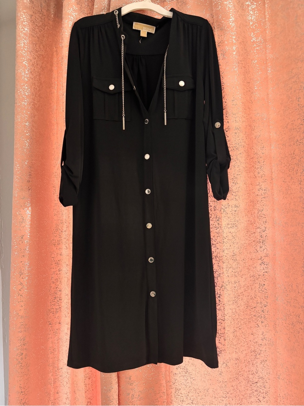 Michael Kors Black Long-Sleeve Button-Front Shirt Dress